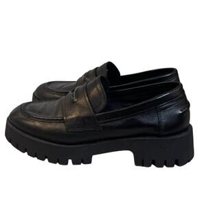 Women's Size 9.5 Steve Madden Lawerence Black Platform Lug Sole Loafers Slip On